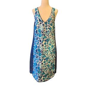 NWOT J.Crew Collection Blue White Floral Silk Blend V-Neck Shift Dress Size 2